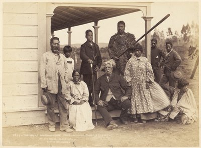 The Great Ngatimaniopoto Chief Wahanaui with Family and Friends at His House in Alexandra, 7 June 1885 by Alfred Burton